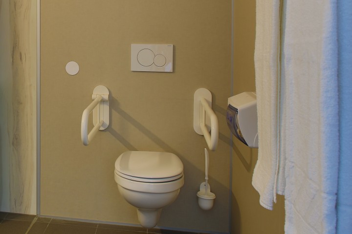 Wheelchair accessible hotel bathroom